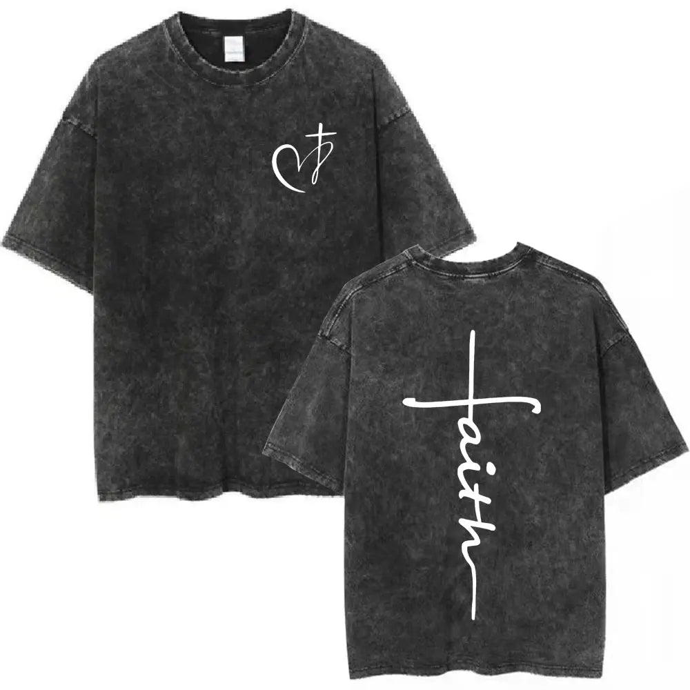Salvation Jesus Paid It All Vintage Washed T Shirts Christian Bible Verse T-shirt Mens Women Fashion Oversized Cotton T-shirts