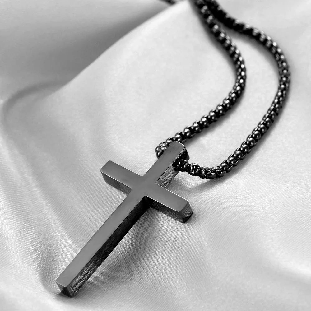 Titanium Steel Jesus Cross Necklace Men Women Bible Verse Spiritual Necklace for Men Jewelry Halloween Christmas Gifts