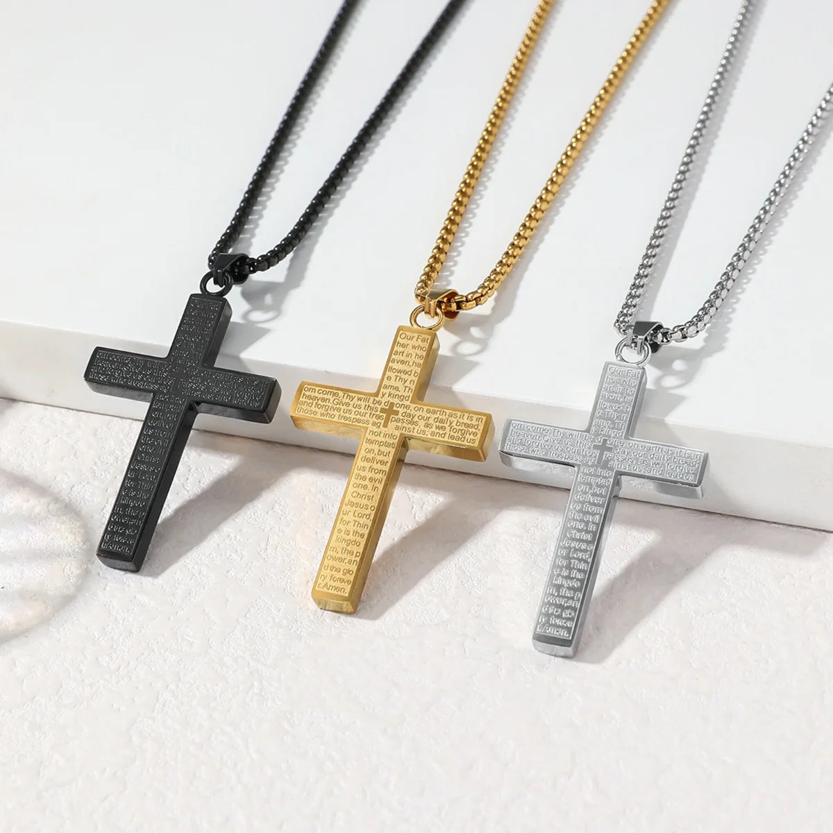 304 Stainless Steel Bible Verse Cross Pendant Necklace, Engraved with the Lord's Prayer, Christian Faith Chain Religious Baptism Gift