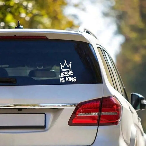Bumper car sticker - Jesus is the King, with a crown design. This car sticker is water-resistant and sun-proof. It is suitable f