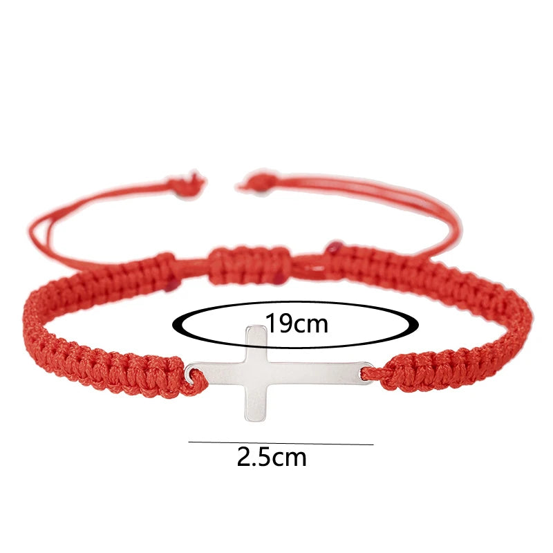 Simple Cross Black White Braided Rope Couple Bracelets Silver Color Adjustable Bracelet Christian Jewelry