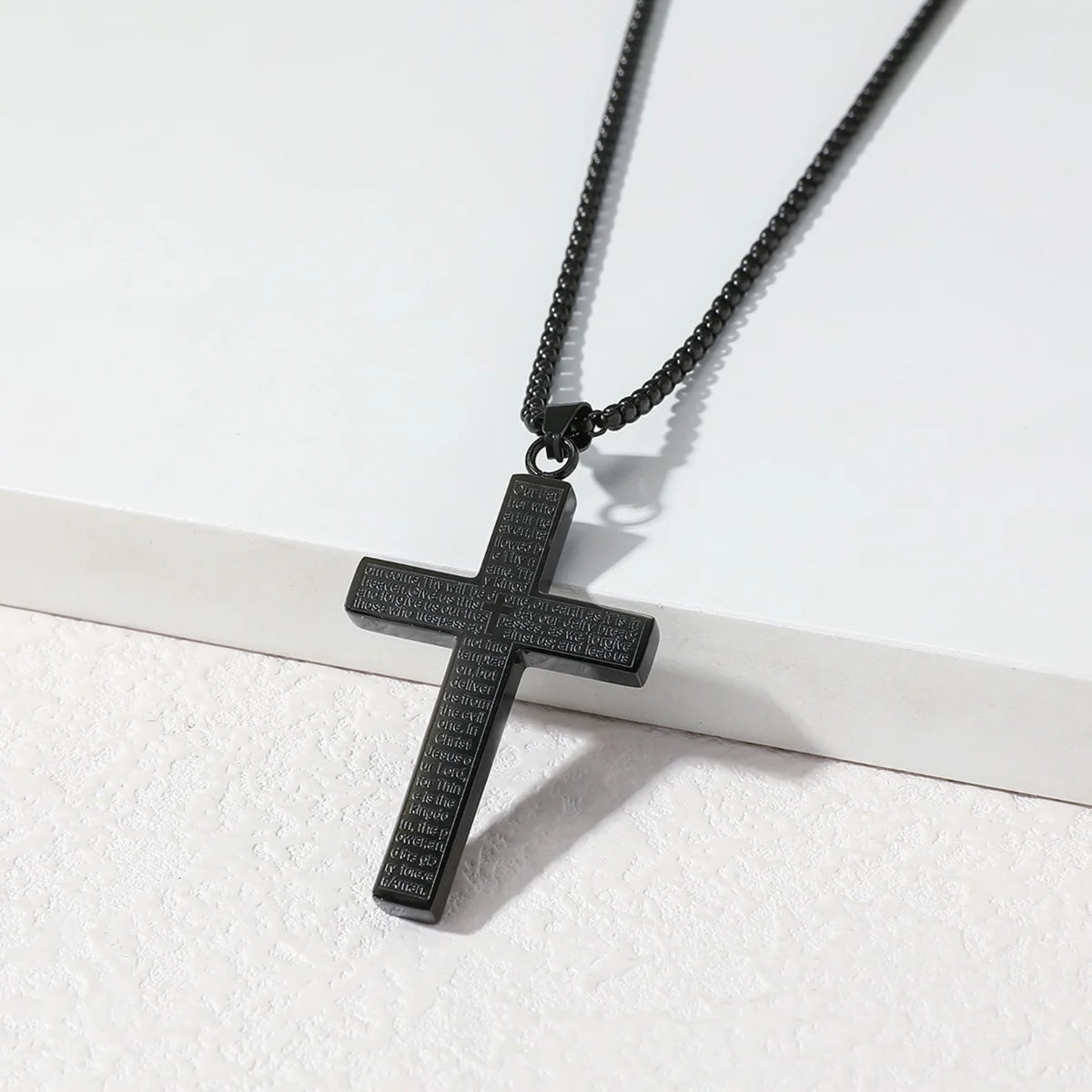 304 Stainless Steel Bible Verse Cross Pendant Necklace, Engraved with the Lord's Prayer, Christian Faith Chain Religious Baptism Gift