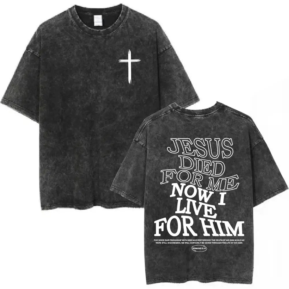 Salvation Jesus Paid It All Vintage Washed T Shirts Christian Bible Verse T-shirt Mens Women Fashion Oversized Cotton T-shirts