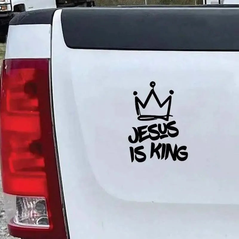 Bumper car sticker - Jesus is the King, with a crown design. This car sticker is water-resistant and sun-proof. It is suitable f