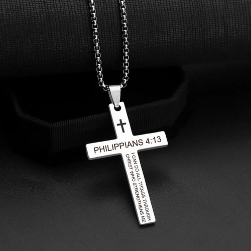 Christian Bible Verse Cross Pendant Necklace Stainless Steel Religious Scripture Prayer Jewelry Gifts