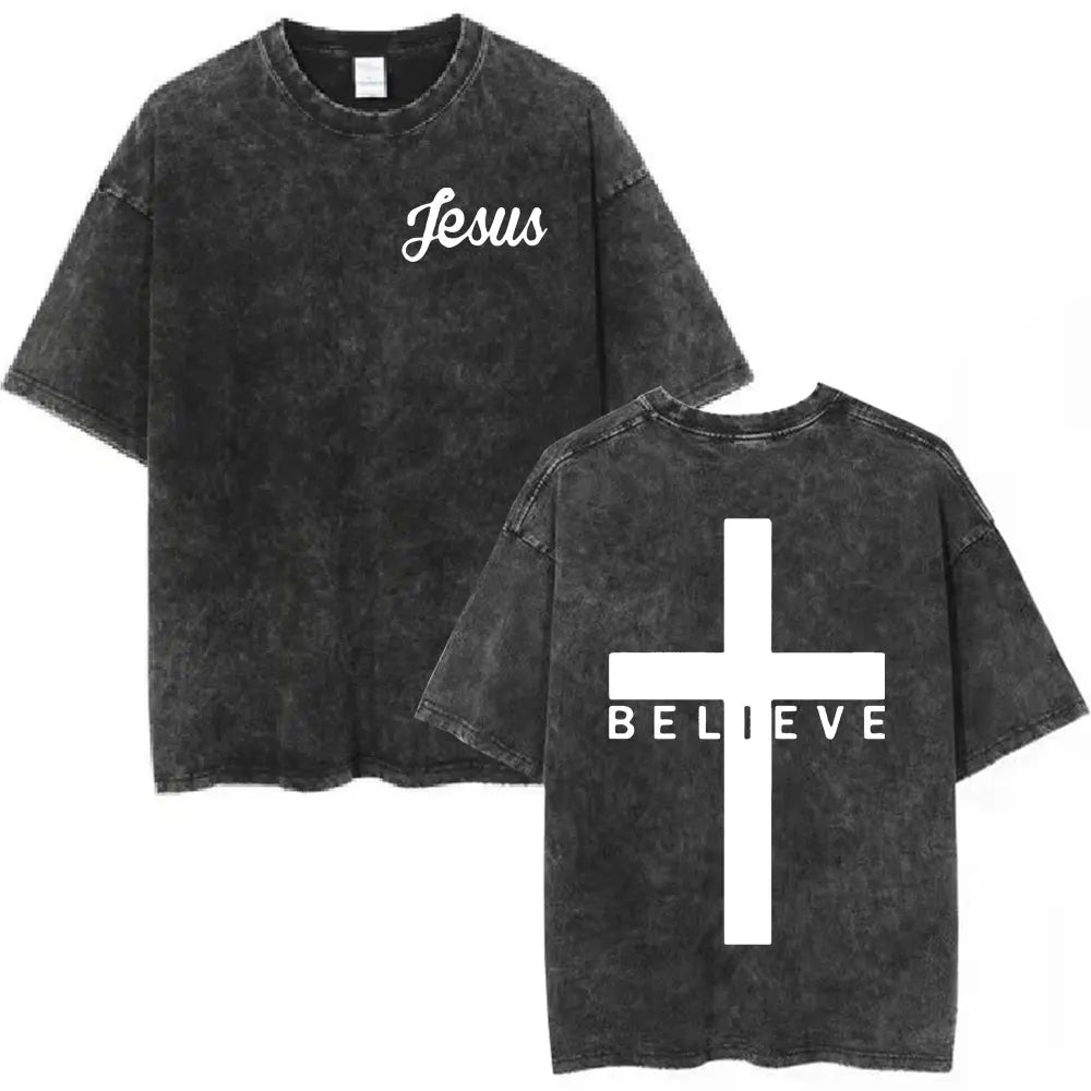 Salvation Jesus Paid It All Vintage Washed T Shirts Christian Bible Verse T-shirt Mens Women Fashion Oversized Cotton T-shirts