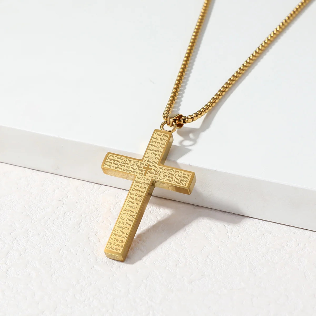 304 Stainless Steel Bible Verse Cross Pendant Necklace, Engraved with the Lord's Prayer, Christian Faith Chain Religious Baptism Gift