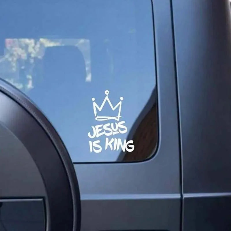 Bumper car sticker - Jesus is the King, with a crown design. This car sticker is water-resistant and sun-proof. It is suitable f
