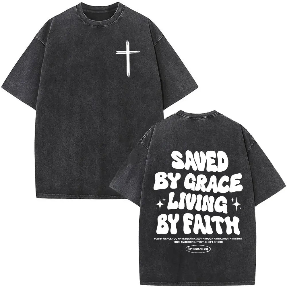 Jesus Is King Christian Graphic Vintage Washed T Shirt Fashion Hip Hop Short Sleeve T-shirts Men Women Cotton Casual T-shirt Top