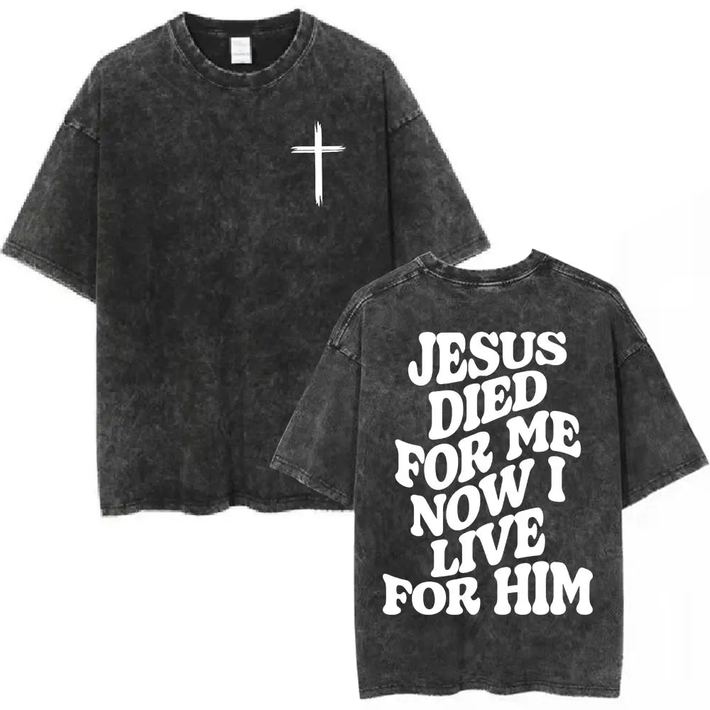 Salvation Jesus Paid It All Vintage Washed T Shirts Christian Bible Verse T-shirt Mens Women Fashion Oversized Cotton T-shirts