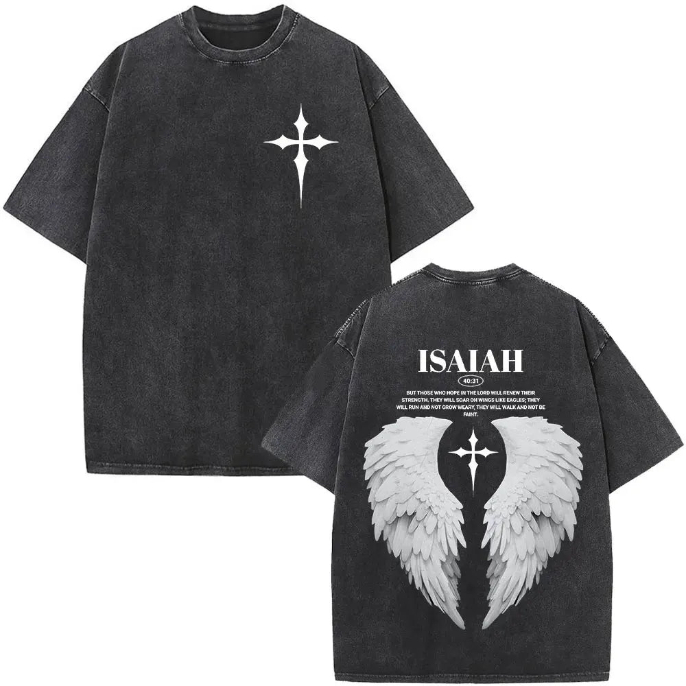 Jesus Is King Christian Graphic Vintage Washed T Shirt Fashion Hip Hop Short Sleeve T-shirts Men Women Cotton Casual T-shirt Top