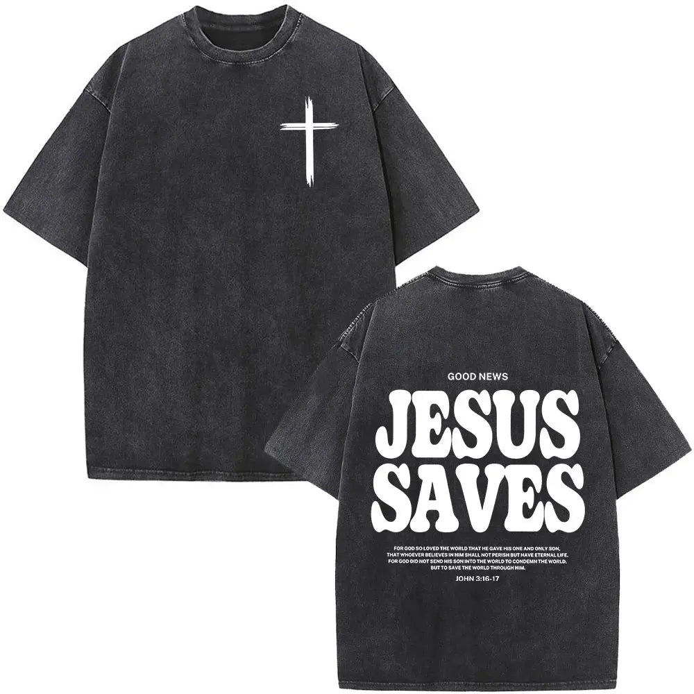 Jesus Is King Christian Graphic Vintage Washed T Shirt Fashion Hip Hop Short Sleeve T-shirts Men Women Cotton Casual T-shirt Top