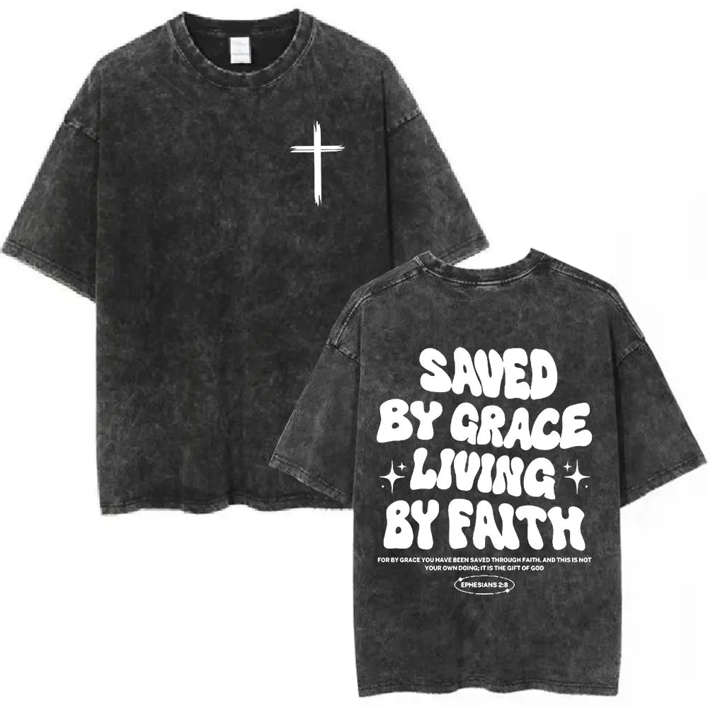 Salvation Jesus Paid It All Vintage Washed T Shirts Christian Bible Verse T-shirt Mens Women Fashion Oversized Cotton T-shirts