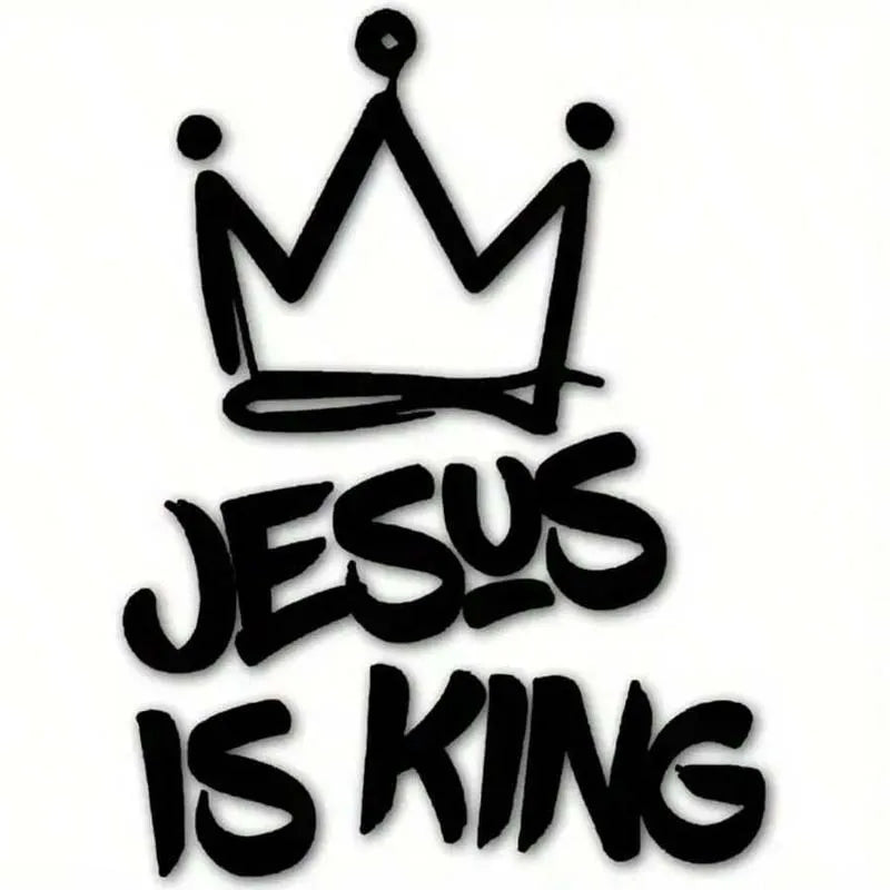 Bumper car sticker - Jesus is the King, with a crown design. This car sticker is water-resistant and sun-proof. It is suitable f