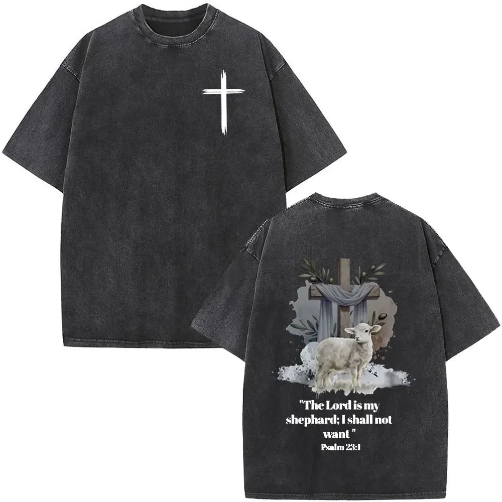 Jesus Is King Christian Graphic Vintage Washed T Shirt Fashion Hip Hop Short Sleeve T-shirts Men Women Cotton Casual T-shirt Top