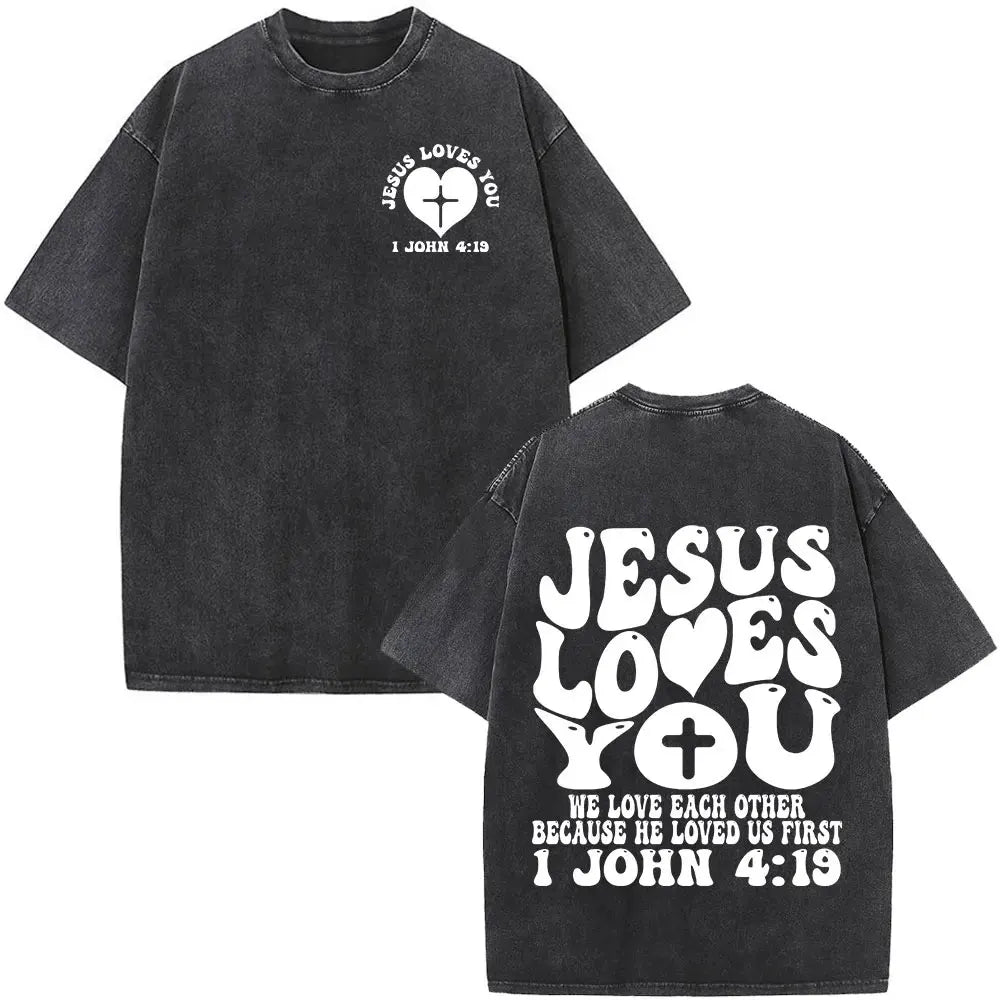 Jesus Is King Christian Graphic Vintage Washed T Shirt Fashion Hip Hop Short Sleeve T-shirts Men Women Cotton Casual T-shirt Top
