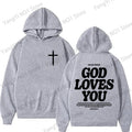 Christian Jesus Church Hoodie Bible Verse God Loves You Hooded Men Women Vintage Sweatshirts Streetwear Y2K Harajuku Aesthetic