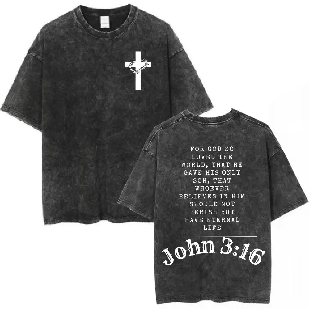 Salvation Jesus Paid It All Vintage Washed T Shirts Christian Bible Verse T-shirt Mens Women Fashion Oversized Cotton T-shirts