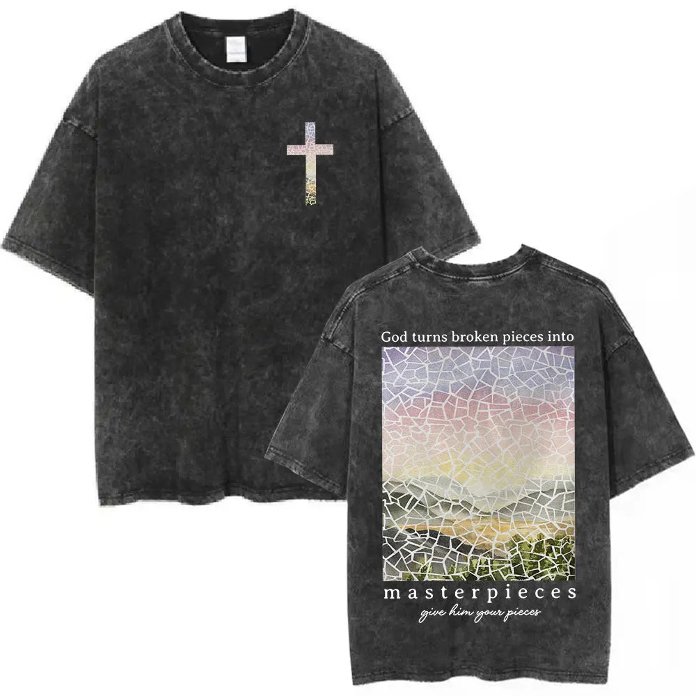 Salvation Jesus Paid It All Vintage Washed T Shirts Christian Bible Verse T-shirt Mens Women Fashion Oversized Cotton T-shirts