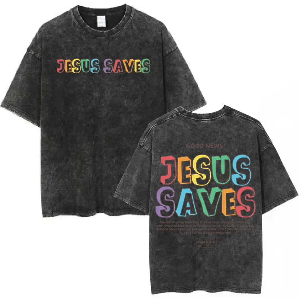 Salvation Jesus Paid It All Vintage Washed T Shirts Christian Bible Verse T-shirt Mens Women Fashion Oversized Cotton T-shirts
