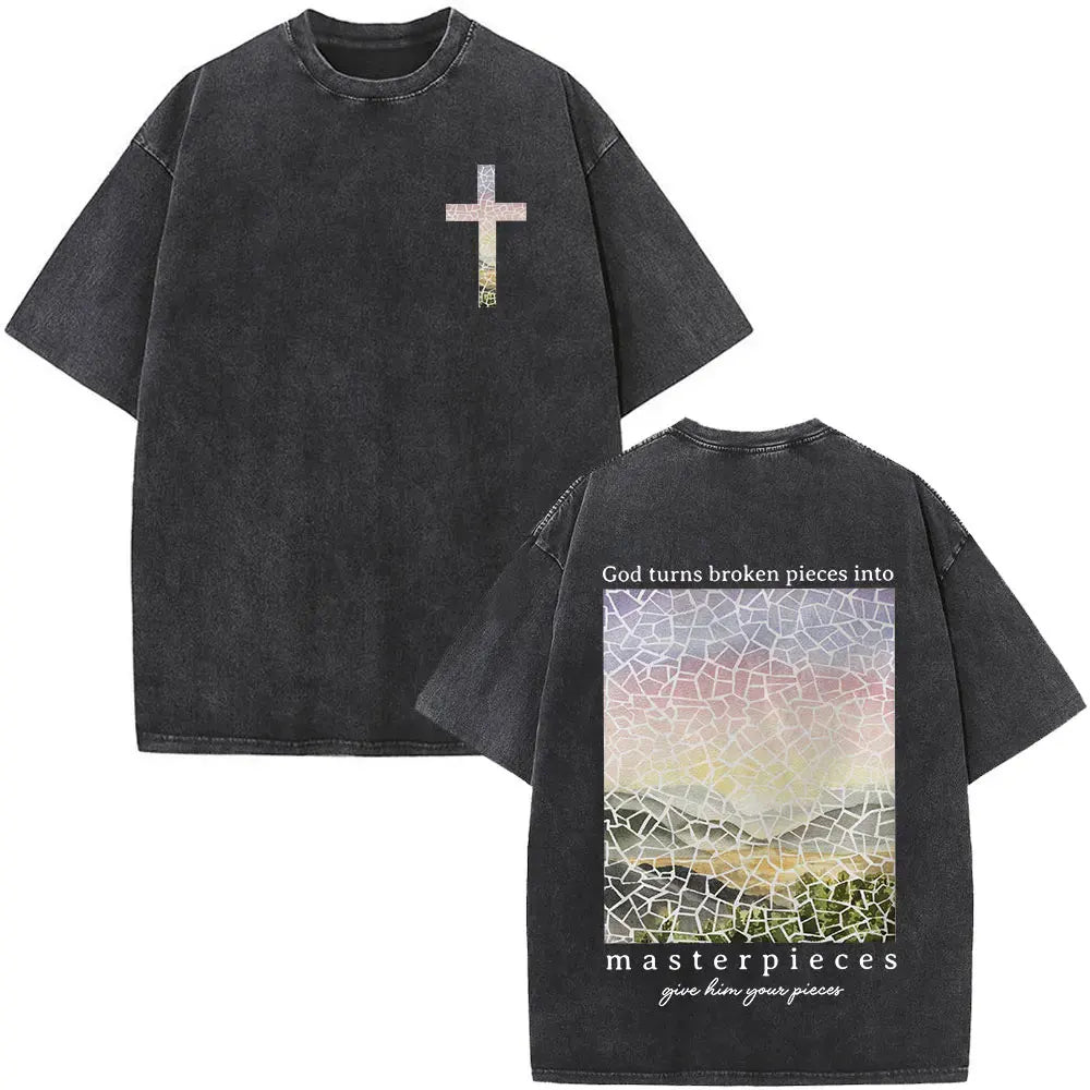 Jesus Is King Christian Graphic Vintage Washed T Shirt Fashion Hip Hop Short Sleeve T-shirts Men Women Cotton Casual T-shirt Top