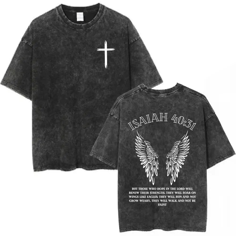 Salvation Jesus Paid It All Vintage Washed T Shirts Christian Bible Verse T-shirt Mens Women Fashion Oversized Cotton T-shirts