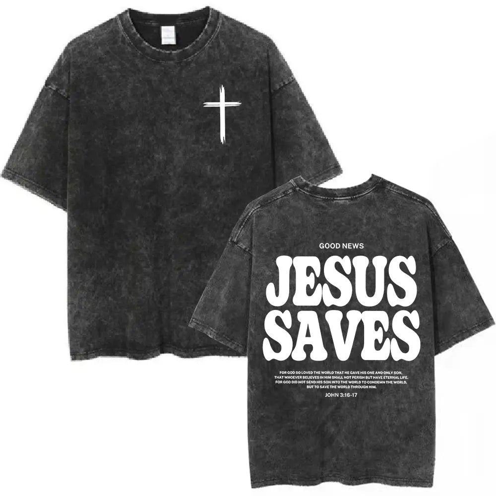 Salvation Jesus Paid It All Vintage Washed T Shirts Christian Bible Verse T-shirt Mens Women Fashion Oversized Cotton T-shirts