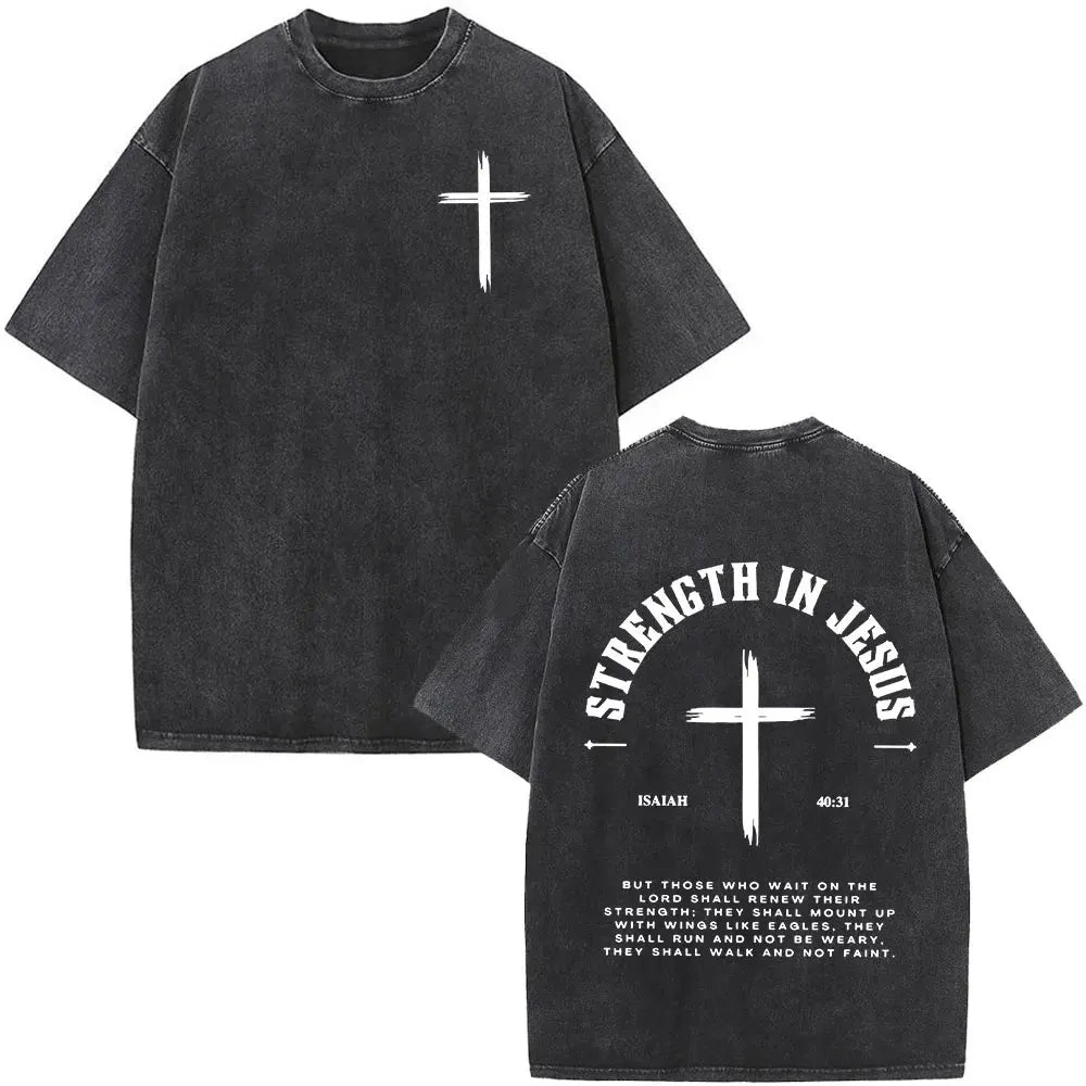 Jesus Is King Christian Graphic Vintage Washed T Shirt Fashion Hip Hop Short Sleeve T-shirts Men Women Cotton Casual T-shirt Top